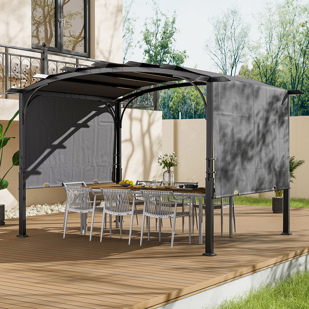 Living and Home Dark Grey Metal Retractable Arched Pergola 7.4 x 11.8ft Image 1