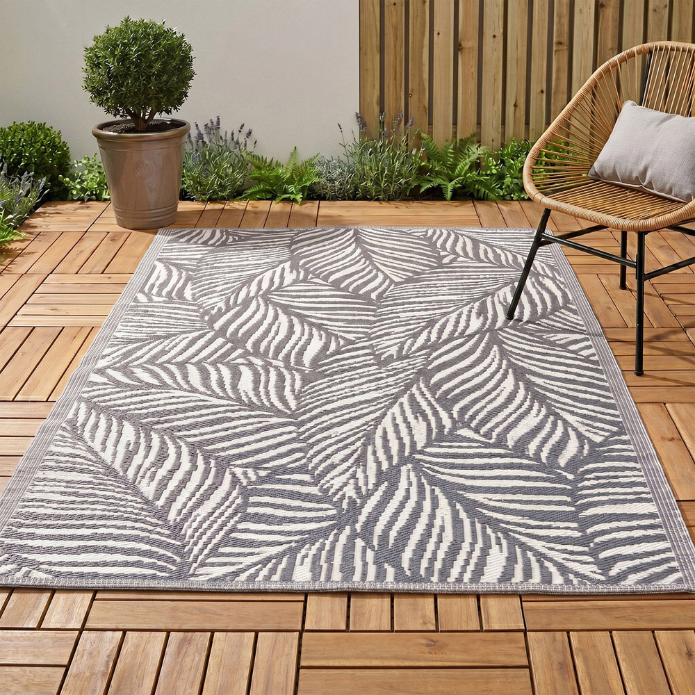 Jack Stonehouse Grey Leaf Waterproof Anti-Slip Outdoor Rug 120 x 180cm Image 2