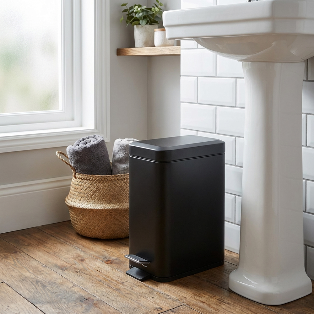Living Solutions Black Rectangle Pedal Bin 5L Image 4