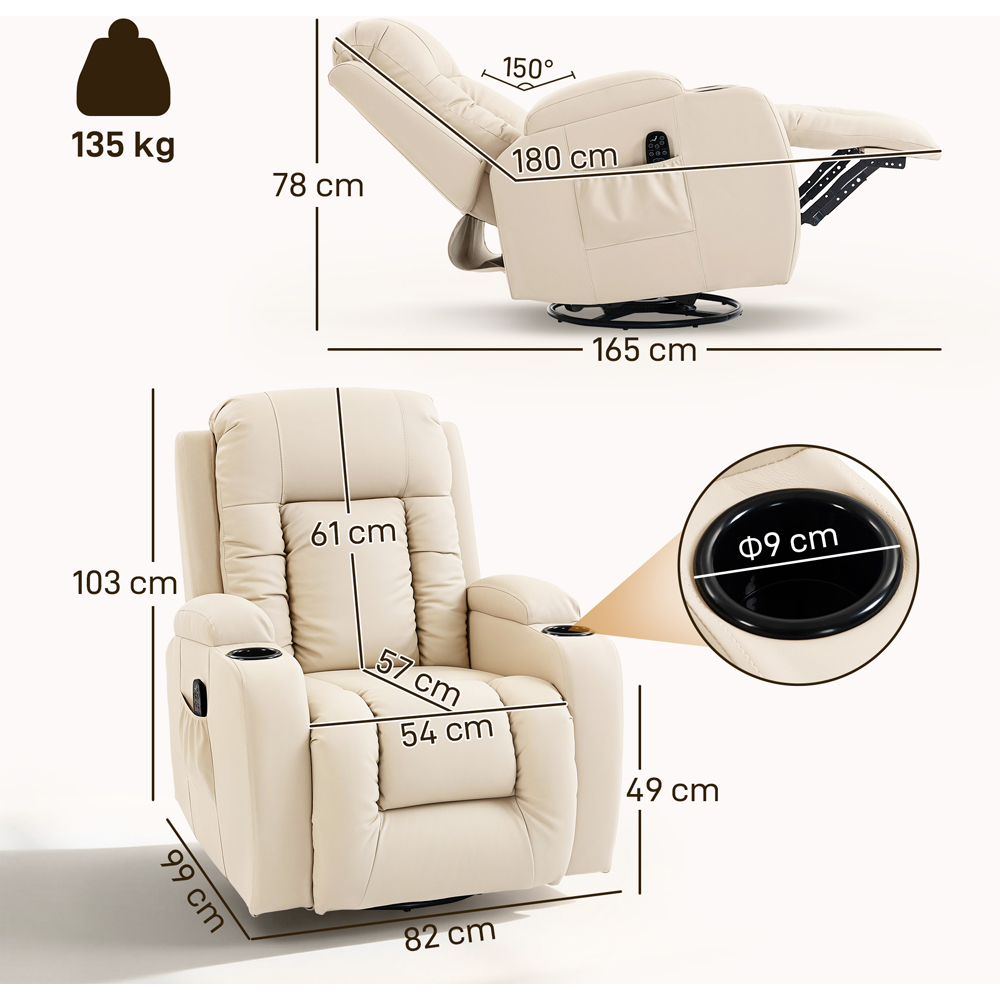 HOMCOM Cream Massage and Heat Recliner Chair with 8-Point Vibration Image 9