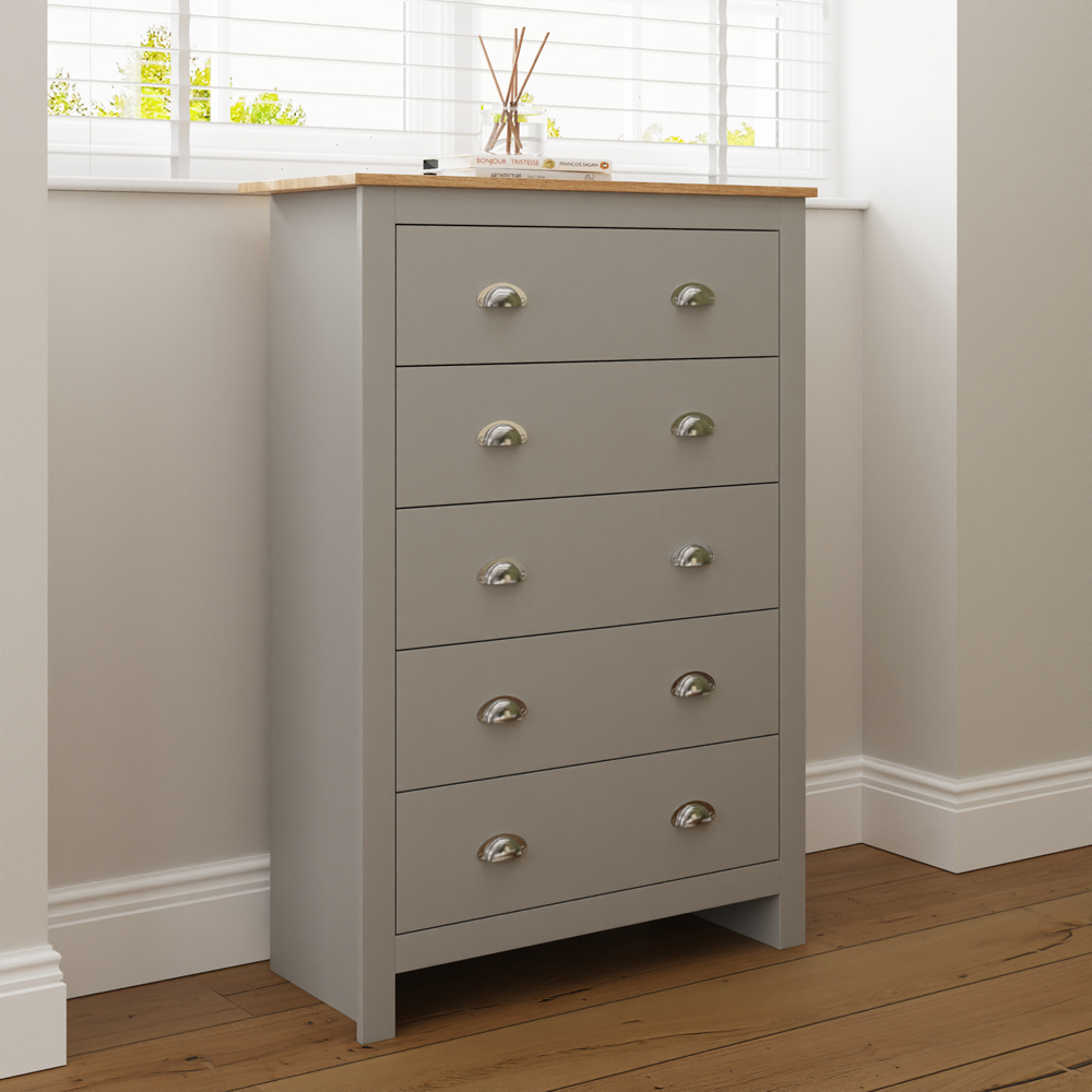 GFW Lancaster 5 Drawer Grey Chest of Drawers Image 8