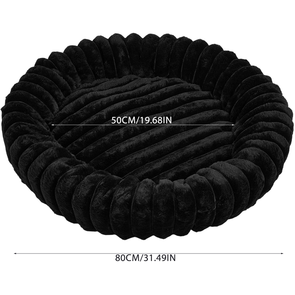 H&O Direct 80cm Black Round Soft Warm Pet Bed Image 6