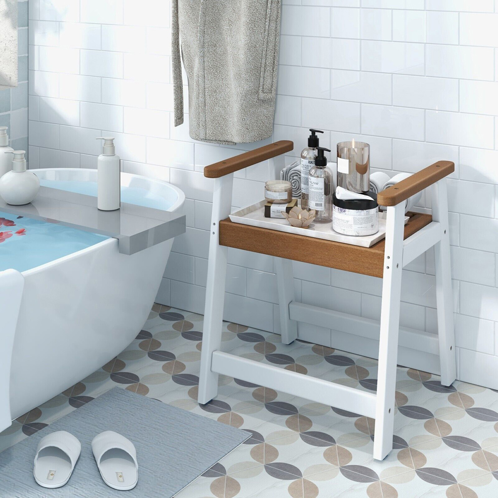 Costway Brown Waterproof HDPE Shower Bench with Armrests Image 2