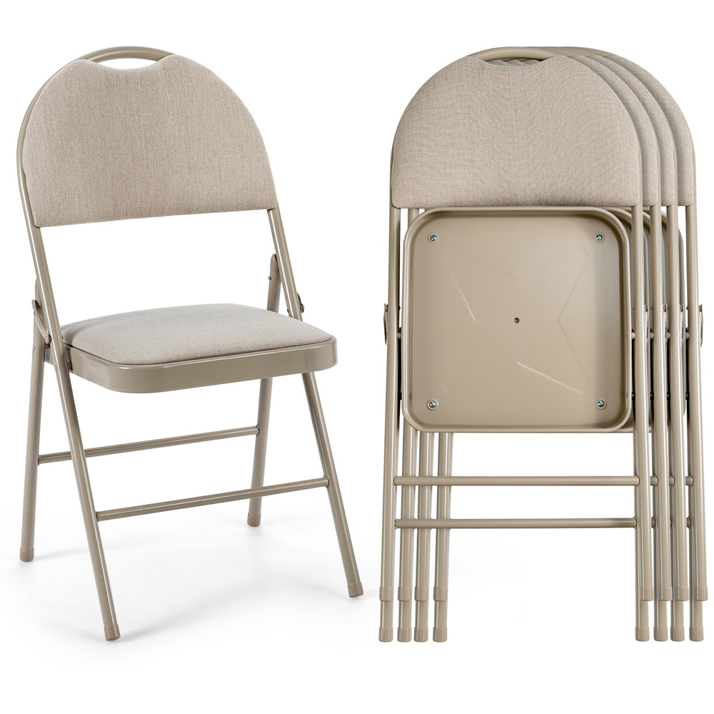 Costway Set of 4 Beige Fabric Foldable Dining Chairs Image 3