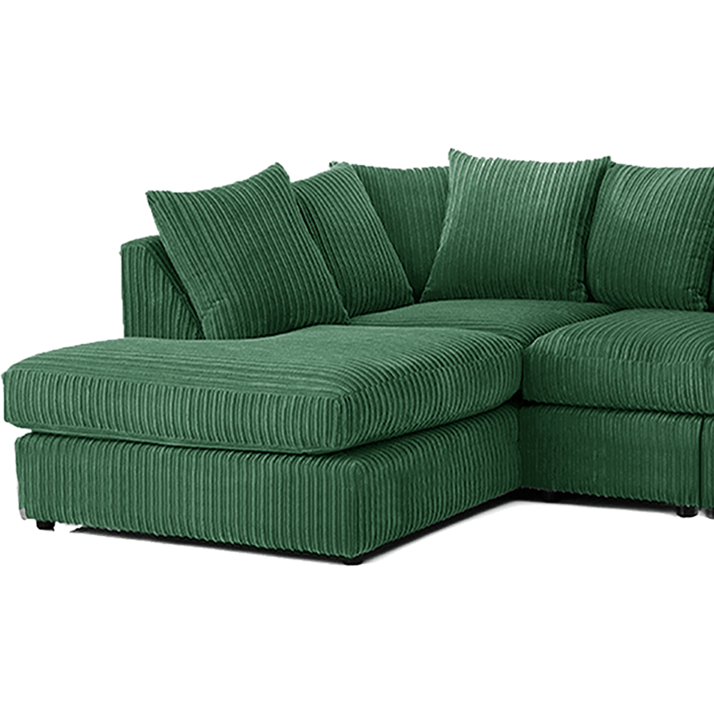 Luxor 4 Seater Green Jumbo Cord Left Hand Facing Scatter Back L Shaped Corner Sofa Set Image 4