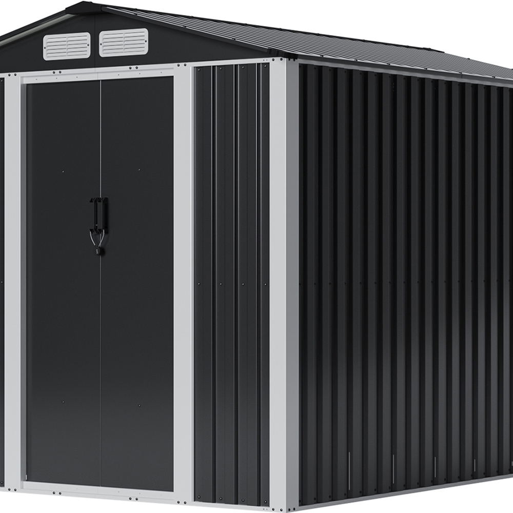 Living and Home 6 x 8ft Black Metal Apex Garden Storage Shed Image 4