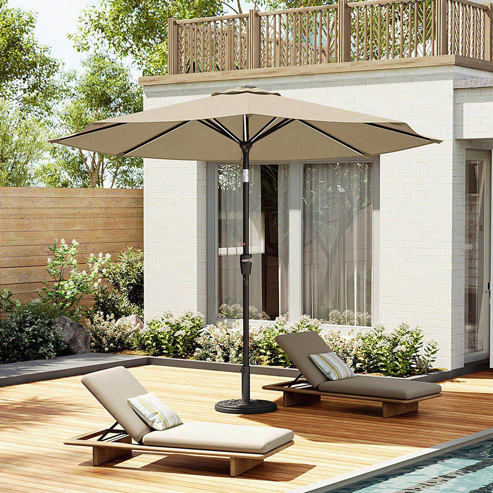 Living and Home Beige Solar LED Crank and Tilt Parasol with Cement Base 3m Image 7