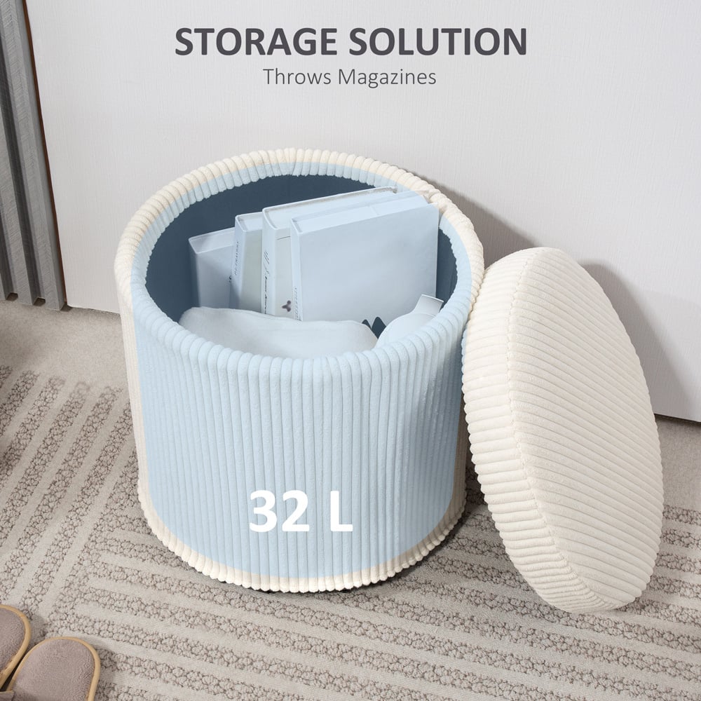 HOMCOM Beige Round Ottoman Vanity Stool with Lid Image 6