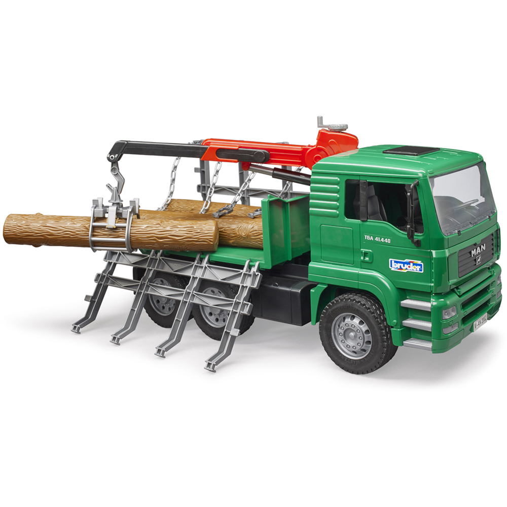 Bruder Kids MAN TGA Timber Truck with Loading Crane and 3 Trunks Playset Model Image 3