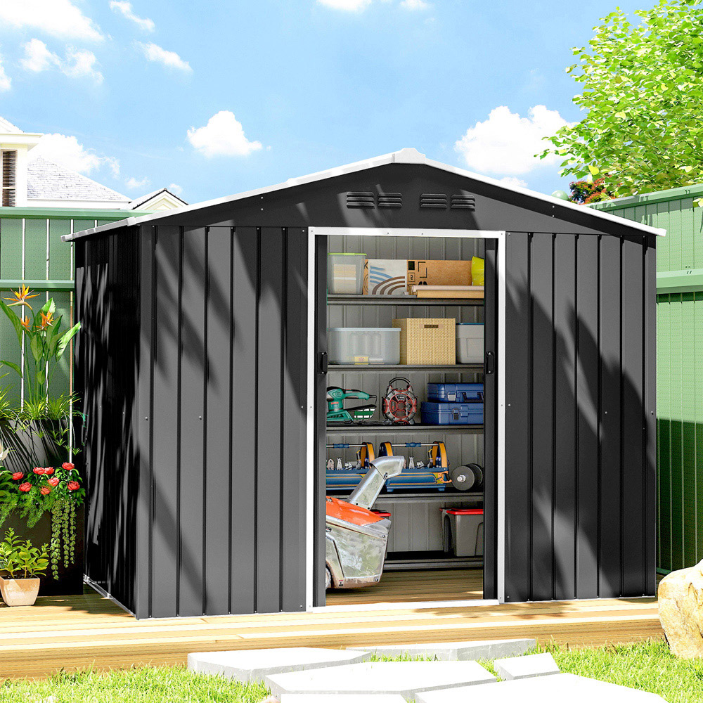 Outsunny 7.4 x 5.3ft Dark Grey Galvanised Steel Garden Storage Shed Image 2