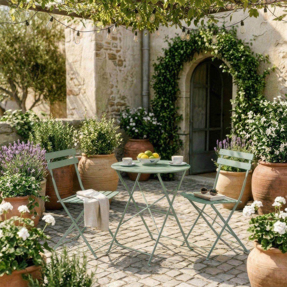 Harbour Housewares Sussex 2 Seater Sage Green Round Bistro Set Image 3