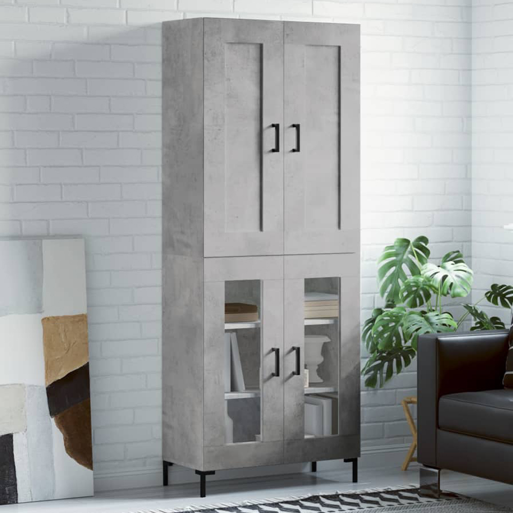 vidaXL 4 Wood and Glass Door Concrete Grey Highboard Image 1