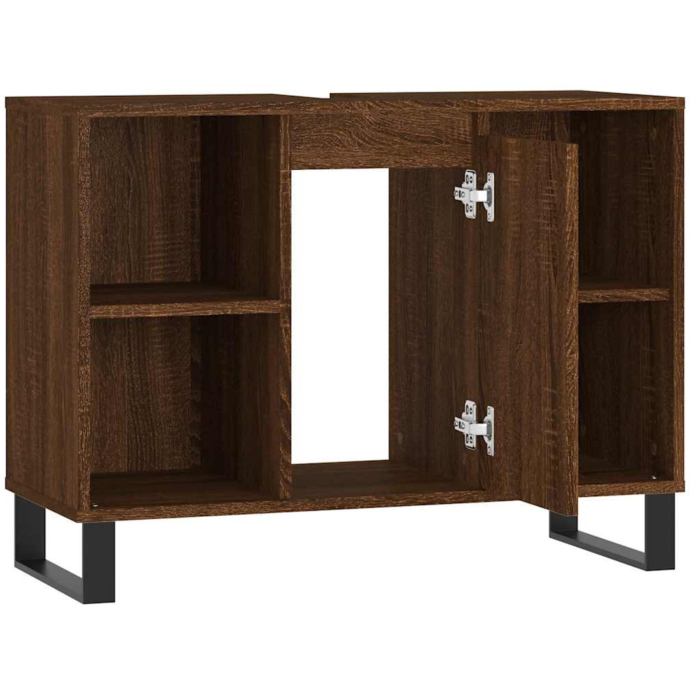 vidaXL Single Door 4 Shelf Brown Oak Freestanding Under Sink Bathroom Cabinet Image 3