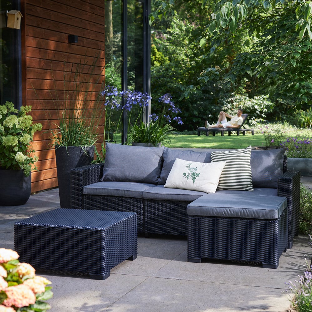 Keter California 4 Seater Grey and Black Chaise Longue Set Image 1