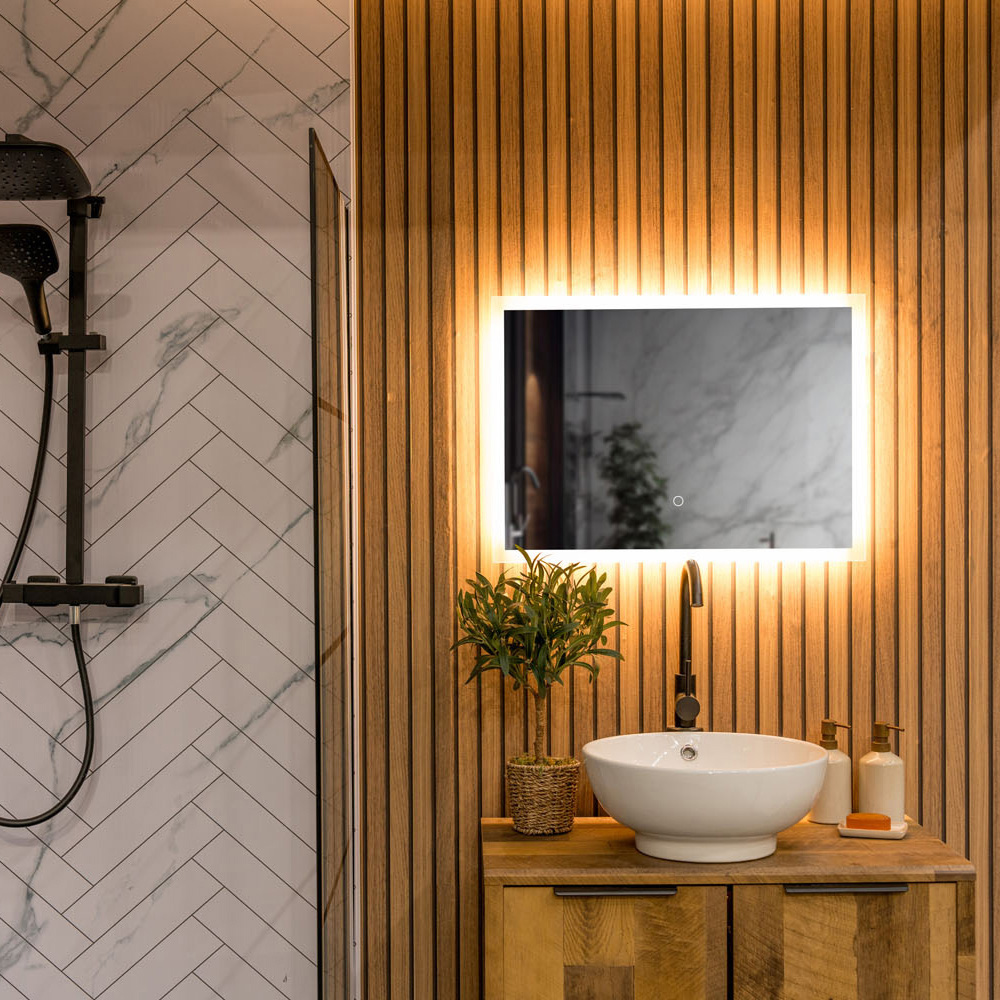 ValueLights Rectangular LED Backlit Bathroom Mirror with Touch Control Image 3