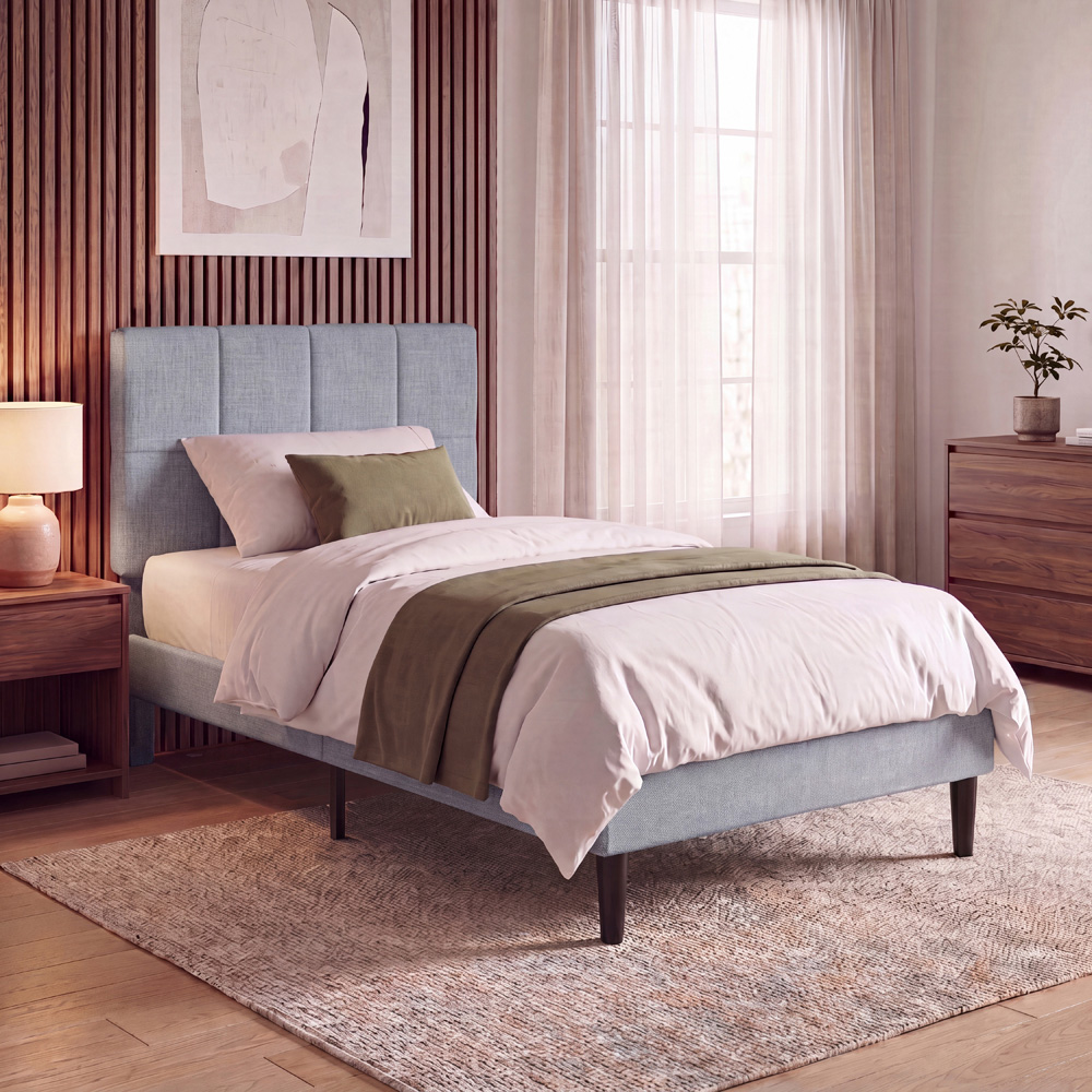 VIDA DESIGNS Velmora Single Light Grey Linen Fabric Bed with Memory Foam Bonnell Spring Mattress Image 8