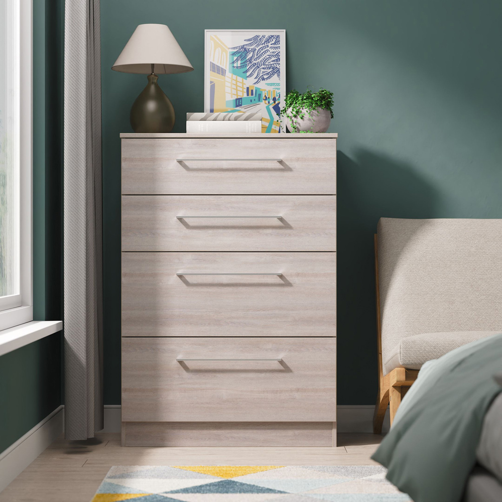 Crowndale Worcester 4 Drawer Grey Oak Deep Chest of Drawers Ready Assembled Image 7
