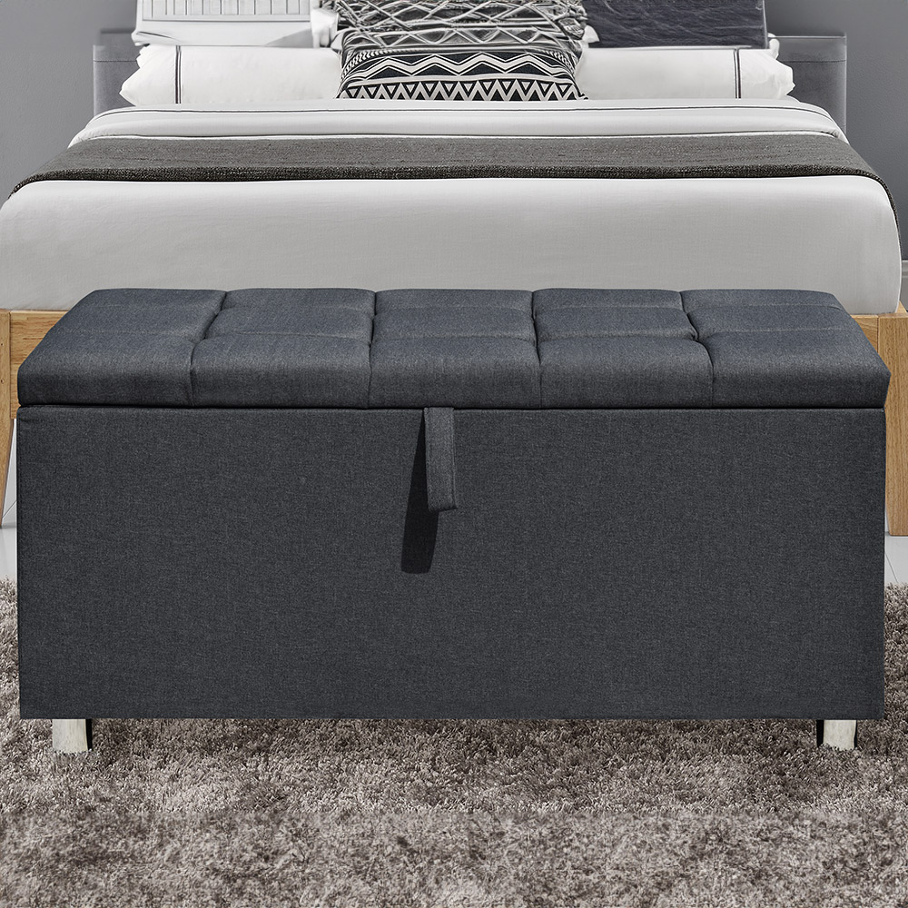 Brooklyn Grey Linen Fabric Ottoman Blanket Box Image 1