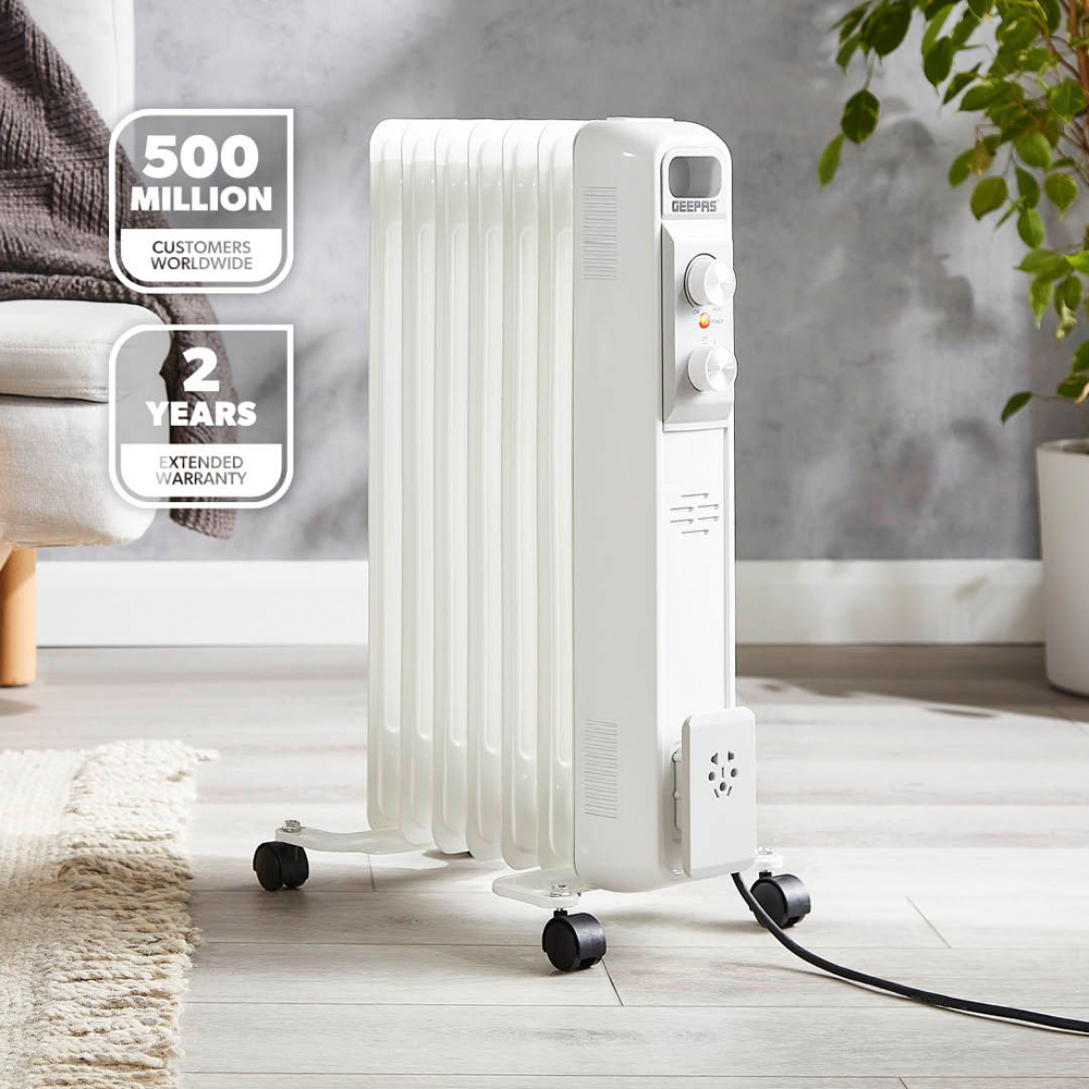 Geepas 7 Fin Portable Oil Filled Radiator Heater 1500W 640 x 320 x 140mm Image 2