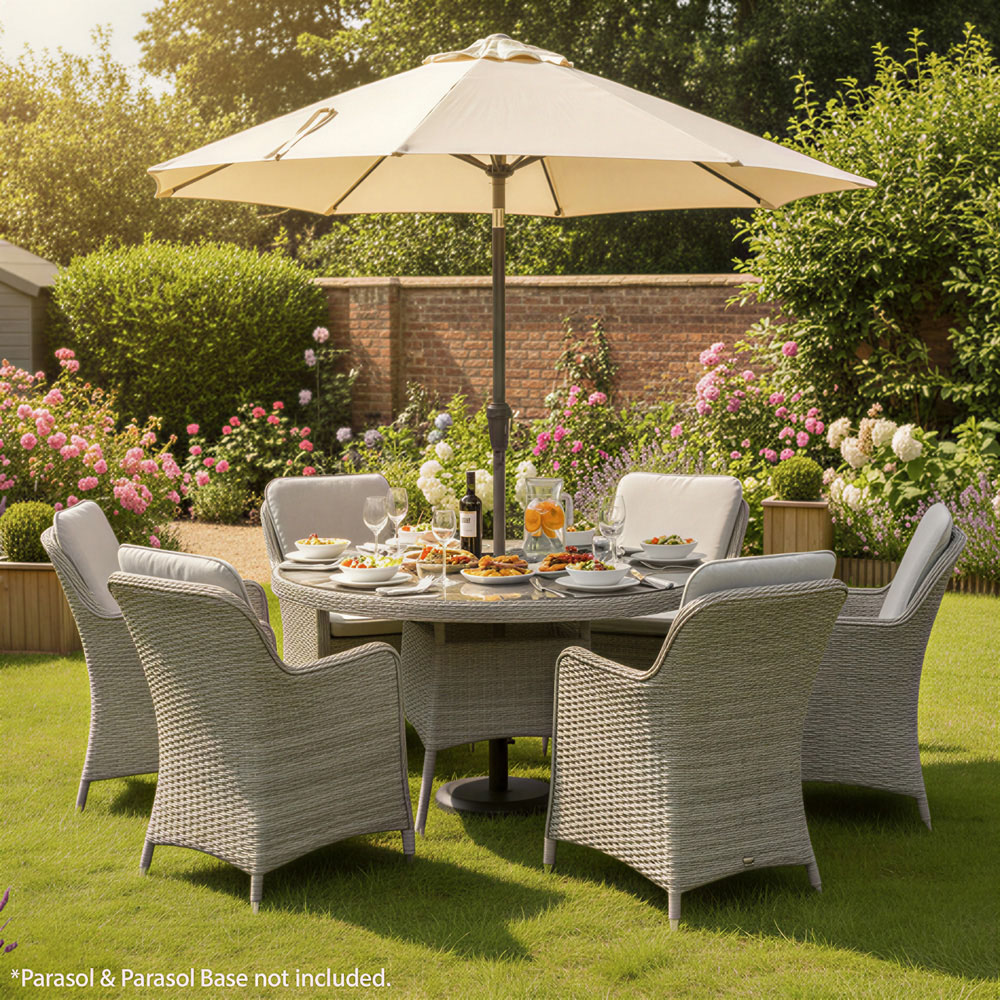 Oseasons Hampton 6 Seater Dove Grey Rattan Bistro Set with Light Grey Cushions Image 3