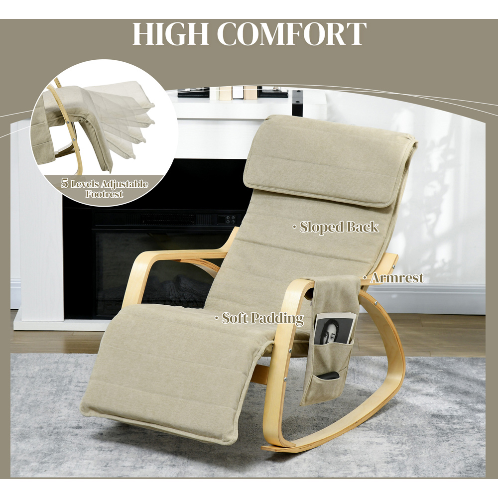 HOMCOM Beige Rocking Recliner Lounge Chair with Adjustable Footrest Image 6