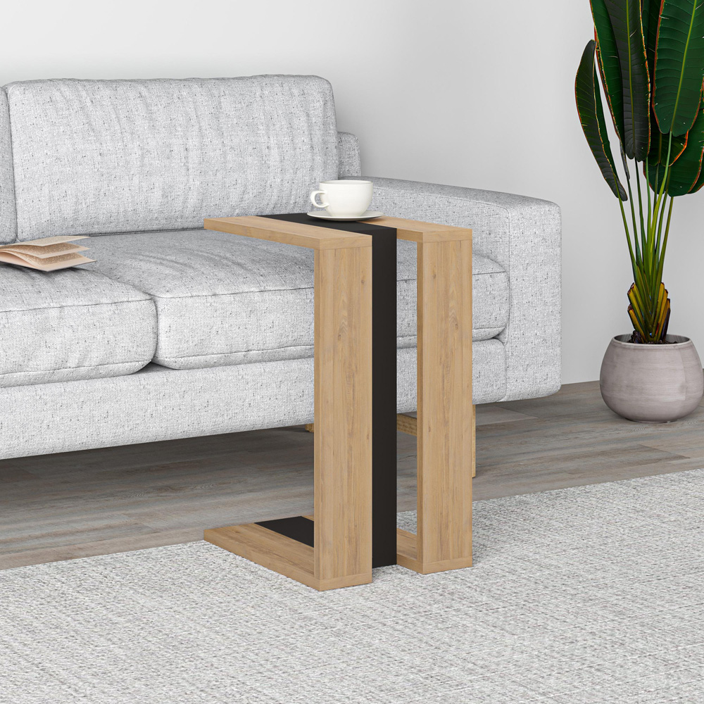 Decortie Muju Oak and Silky Black C Shape Side Table with Side Support Image 5
