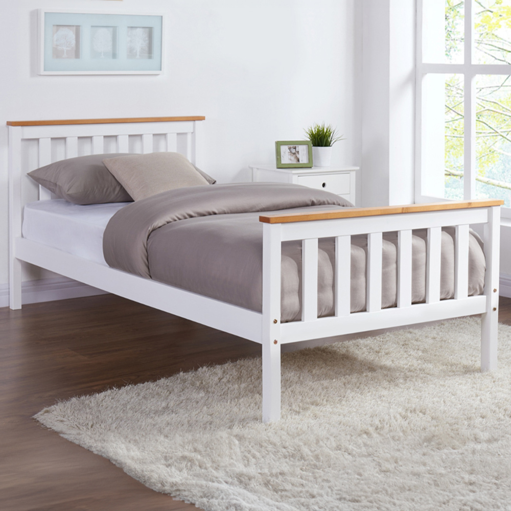 Home Detail Woodford Single White and Oak Wooden Bed Image 1