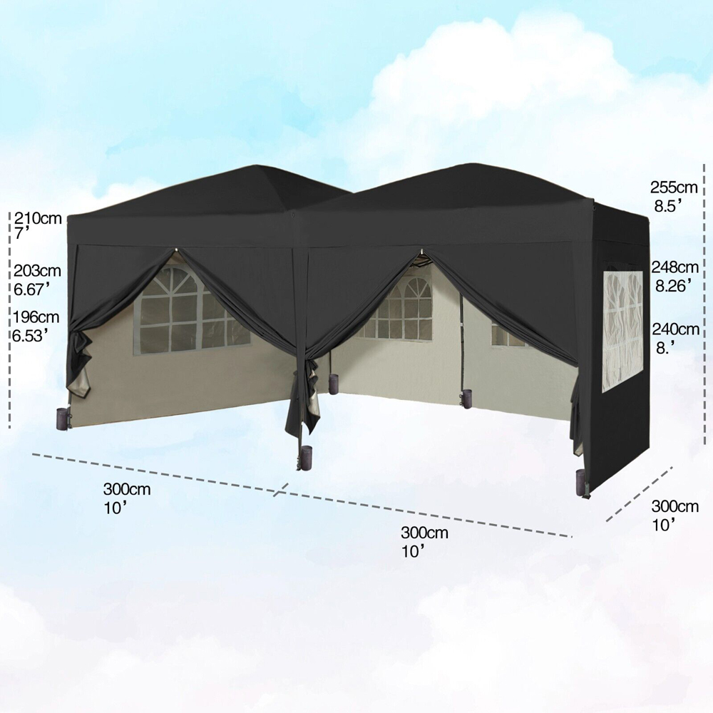 Black 3 x 6m Pop Up Gazebo with Weight Bags Image 5
