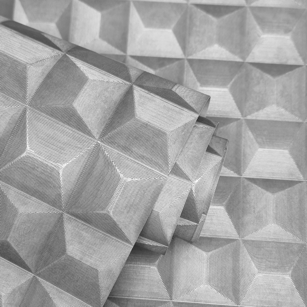 Vymura Romero 3D Square Effect Geo Grey Vinyl Wallpaper Image 2