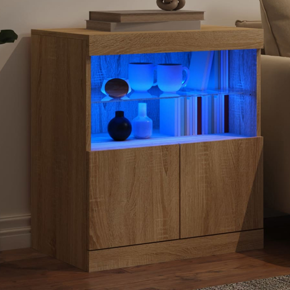 vidaXL 2 Door 2 Shelf Sonoma Oak LED Sideboard Image 1