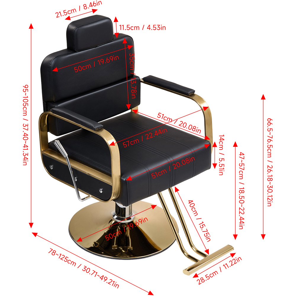 Living and Home Black and Gold Reclining Barber Chair with Hydraulic Lift Image 9