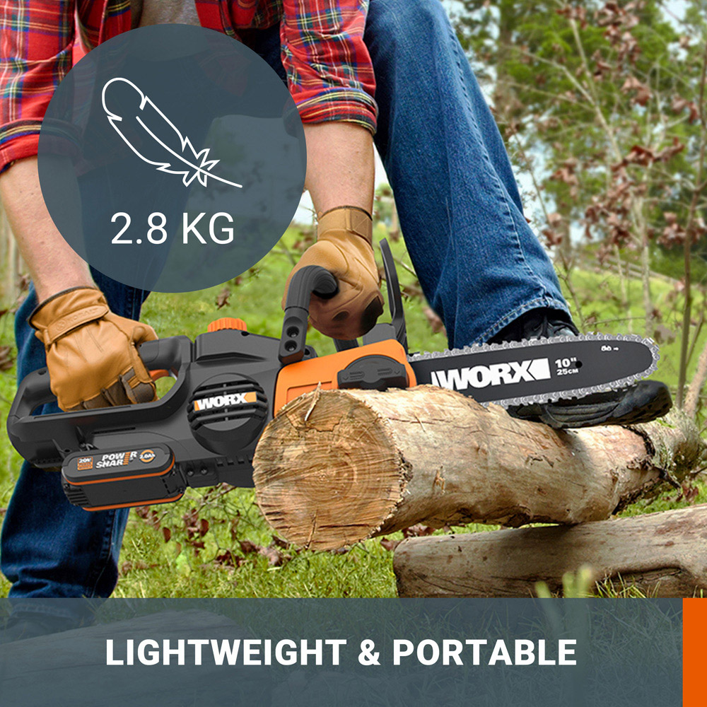 Worx WG322E.9 20V 25cm Petrol Cordless Chainsaw with Blade Cover Image 3