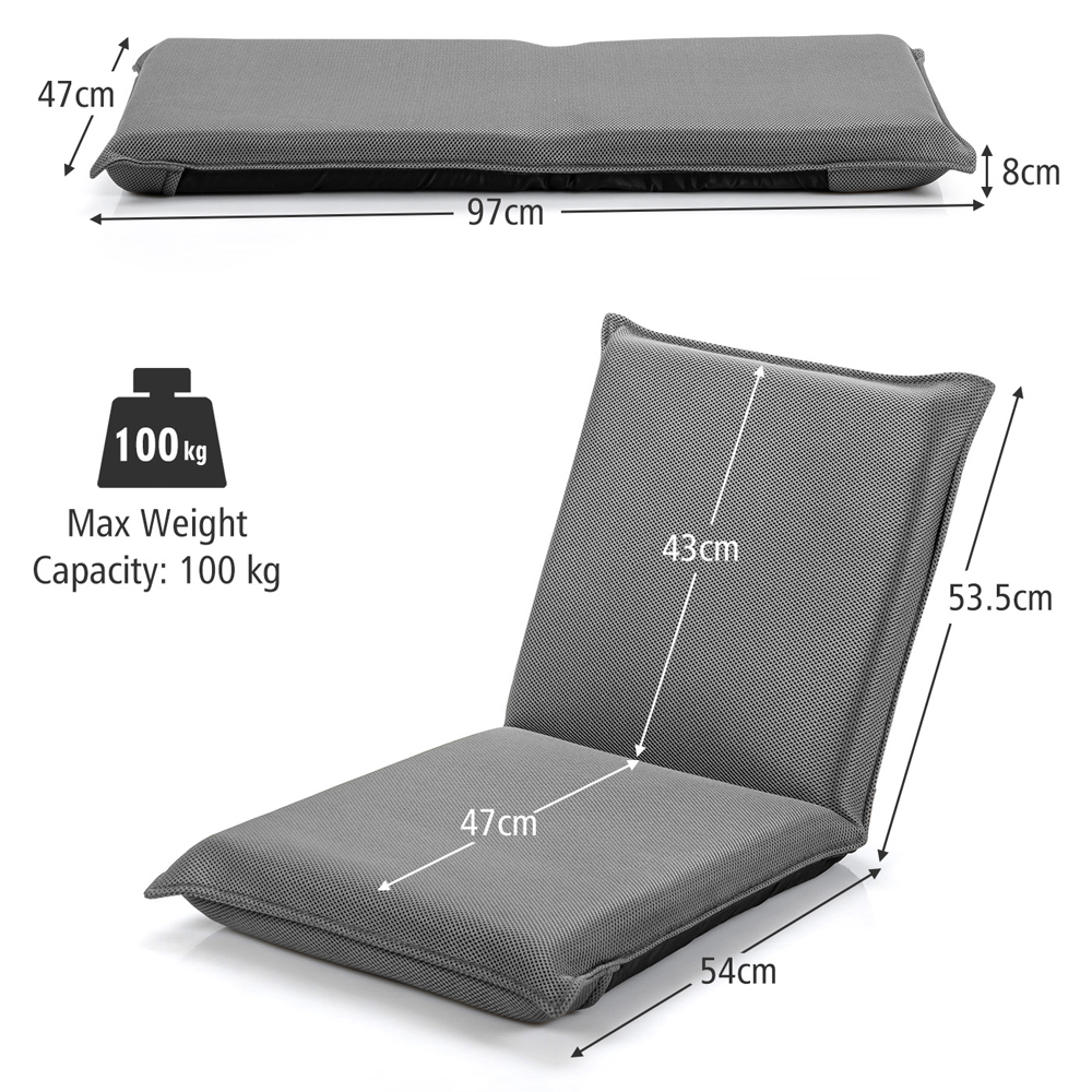 Costway Grey Foldable Floor Chair with Reclining Function Image 9