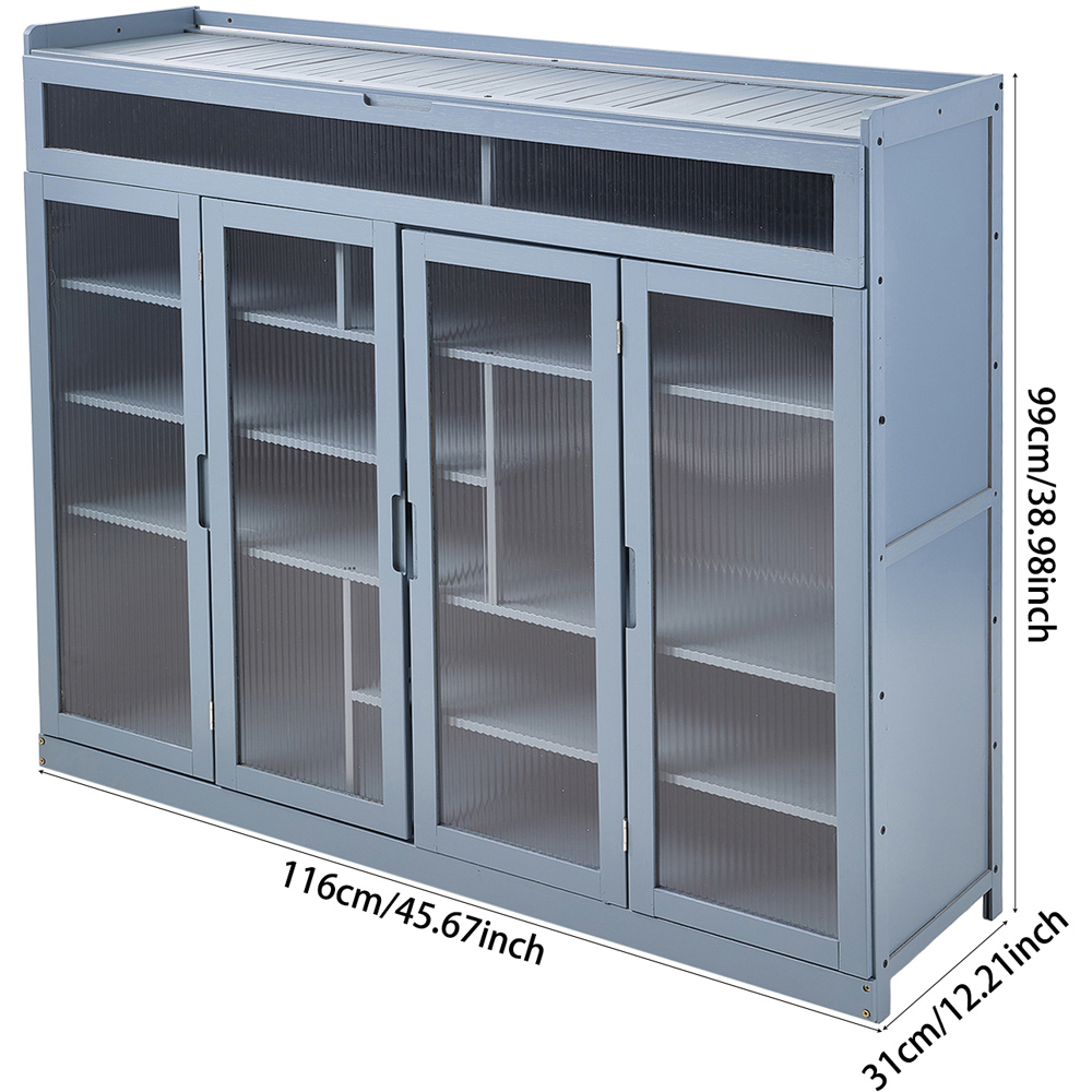 Living and Home 4 Door Blue Grey Bamboo Shoe Cabinet Image 9