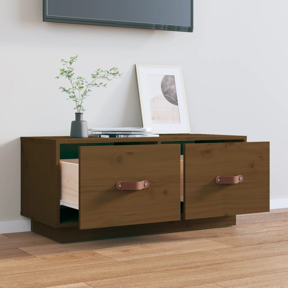 vidaXL 2 Drawer Honey Brown Solid Pine Wood TV Cabinet Image 3