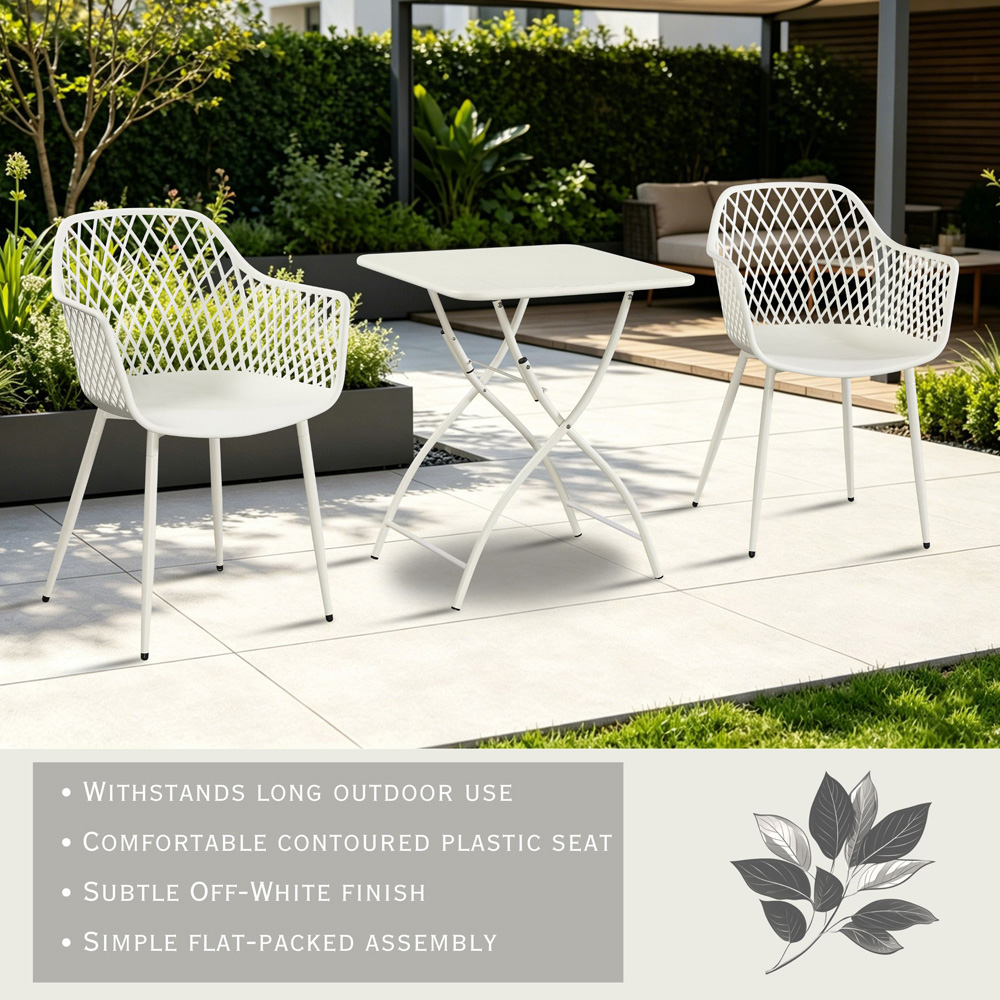 Core Products 2 Seater White Lattice Design Square Metal Foldable Table Garden Bistro Set Image 7