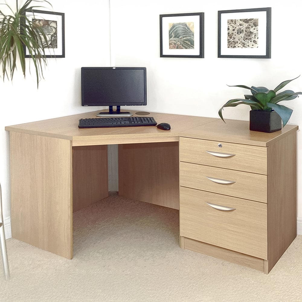 R White Cabinets 2 Drawer Single Cabinet Light Brown Set-07 Corner Desk Image 1