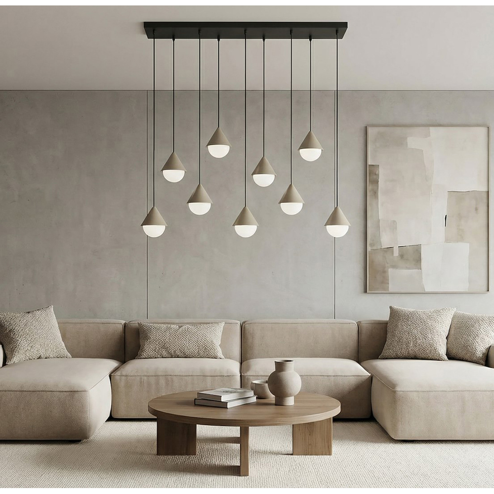 Emibig Giro 9 Light Ring-Shaped Shade Black and Beige G9 Ceiling Pendant Light Image 3