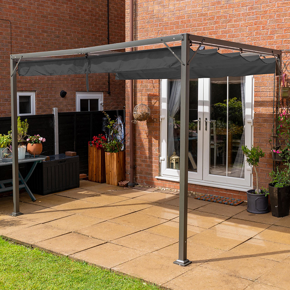 Jack Stonehouse 3 x 3m Grey Metal Pergola with Retractable Canopy Image 1