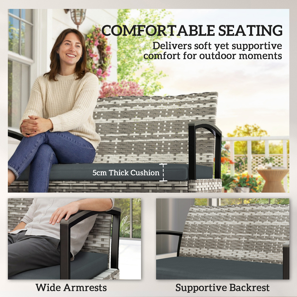 Outsunny 2 Seater Dark Grey PE Rattan Garden Storage Bench Image 4
