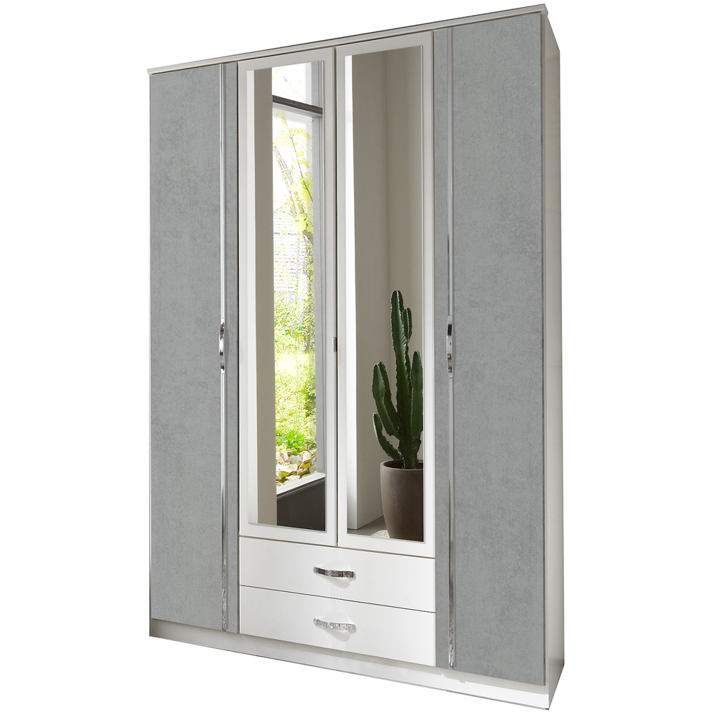 TJ'S Clack 4 Door 2 Drawer Grey and White Mirrored Wardrobe Image 2