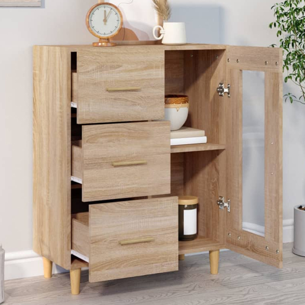 vidaXL Single Glass Door 3 Drawer Sonoma Oak Sideboard Image 1