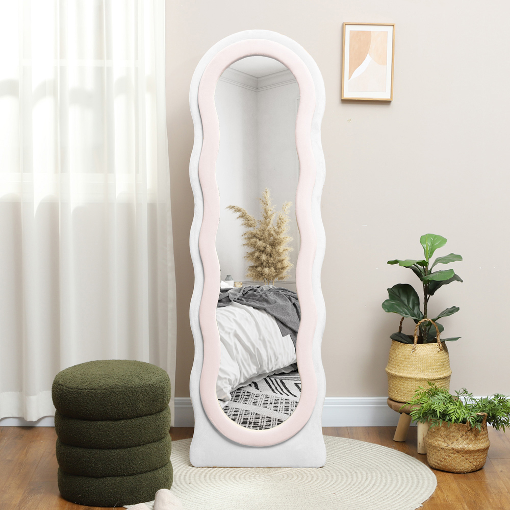 Portland White and Pink Velvet Frame Full Length Mirror 160 x 50cm Image 2