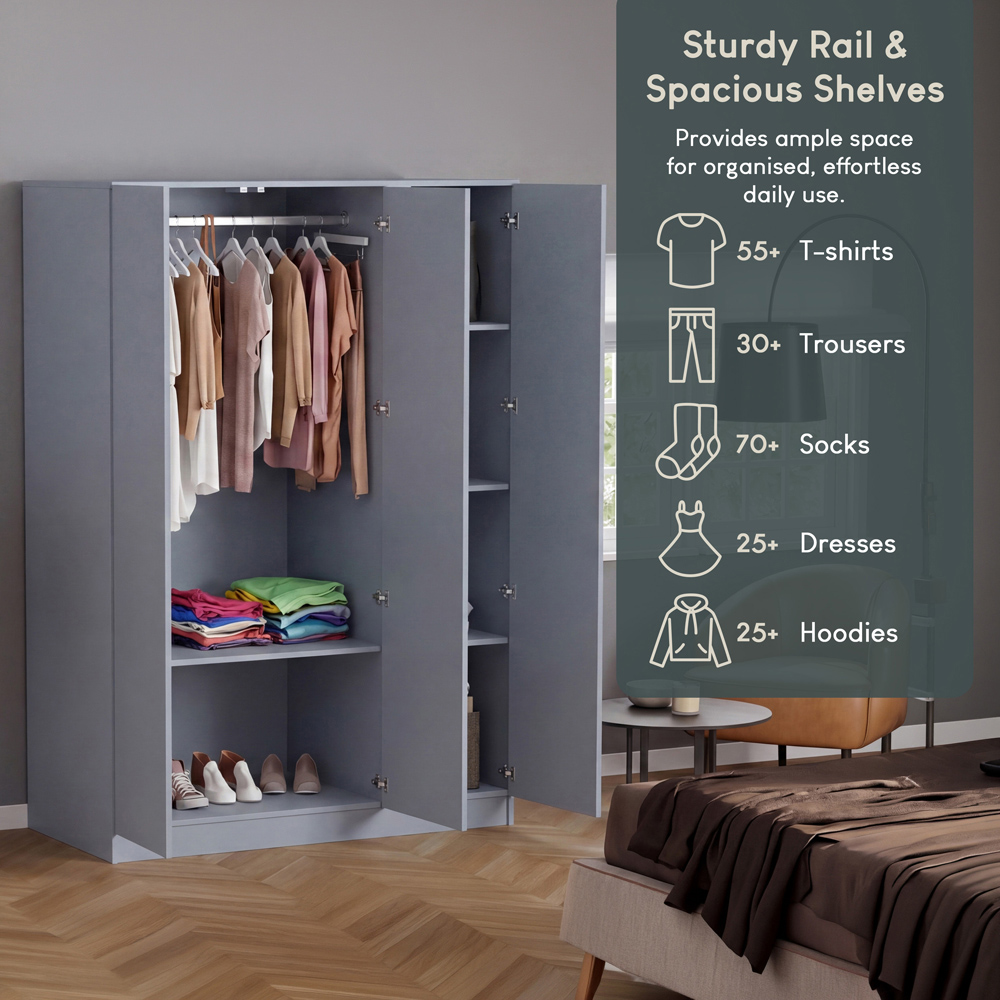 VIDA DESIGNS Denver 3 Door Grey Mirrored Wardrobe Image 6