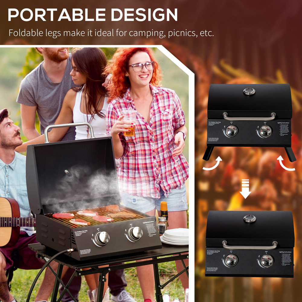Outsunny Black 2 Burner Compact Foldable Tabletop Gas BBQ Grill Image 5