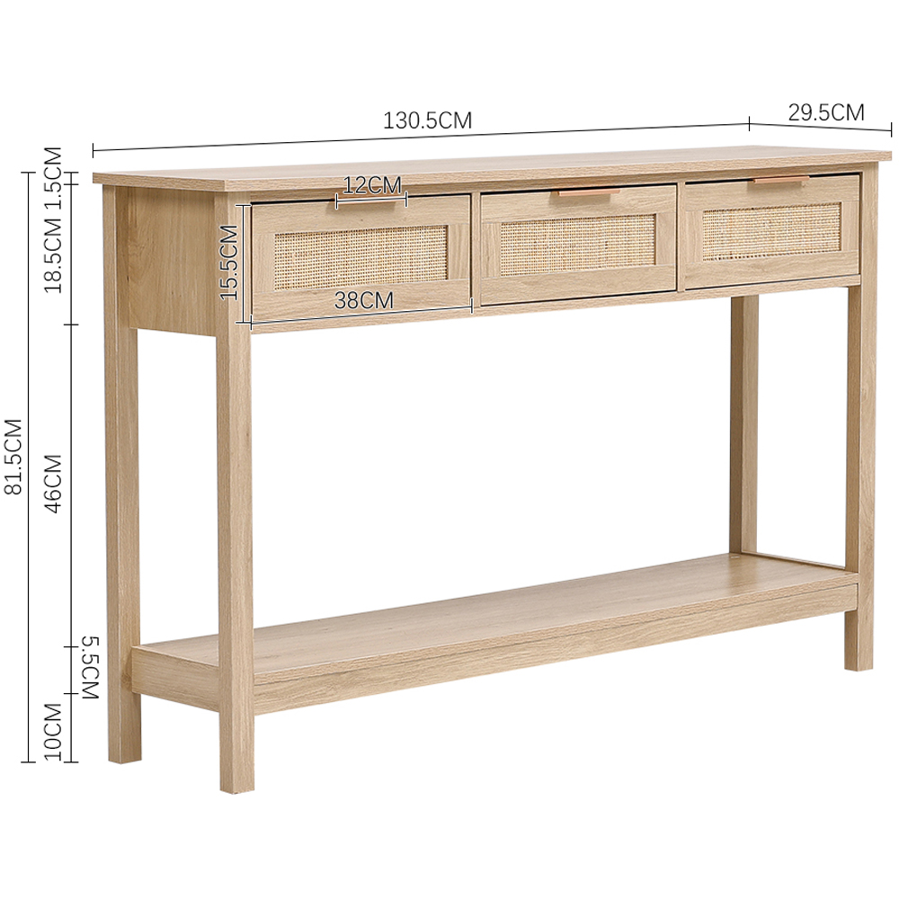 Living and Home 3 Drawer Rattan Rustic Wood Side Table Image 8