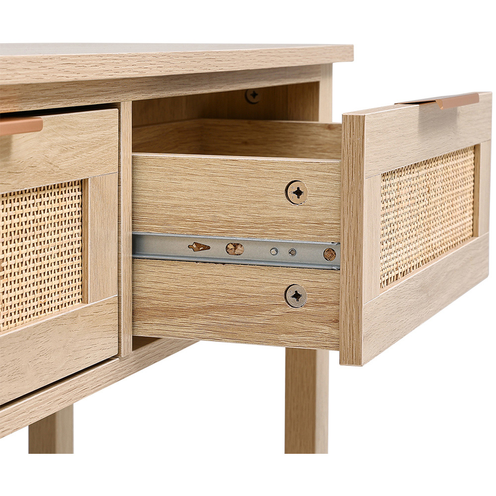 Living and Home 3 Drawer Rattan Rustic Wood Side Table Image 5