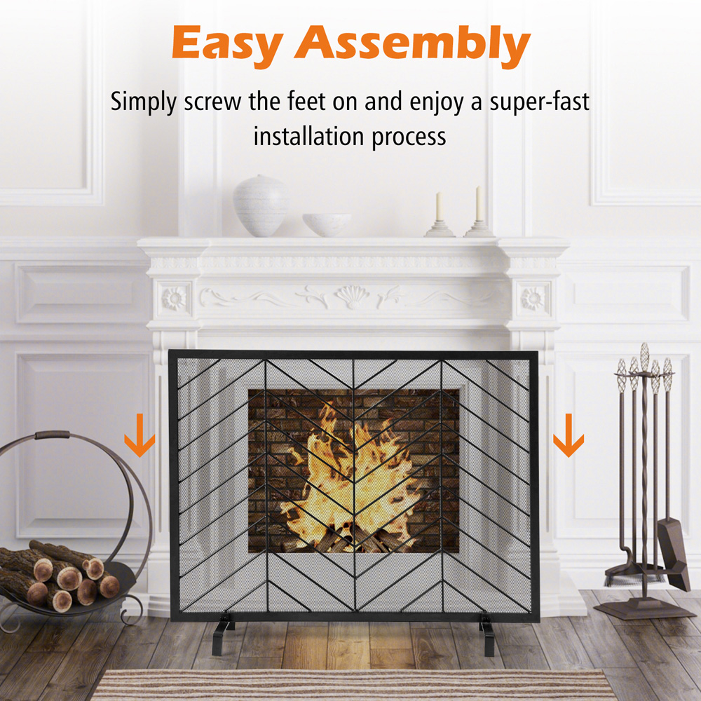 Costway Single Panel Black Fireplace Screen Image 7