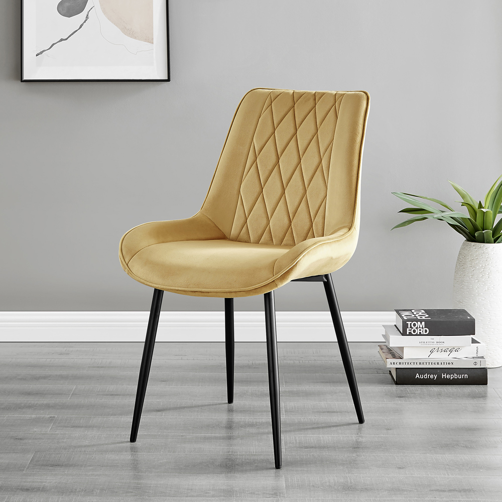 Furniturebox Copeland Cesano Marble Effect 4 Seater Dining Set White Mustard and Black Image 3