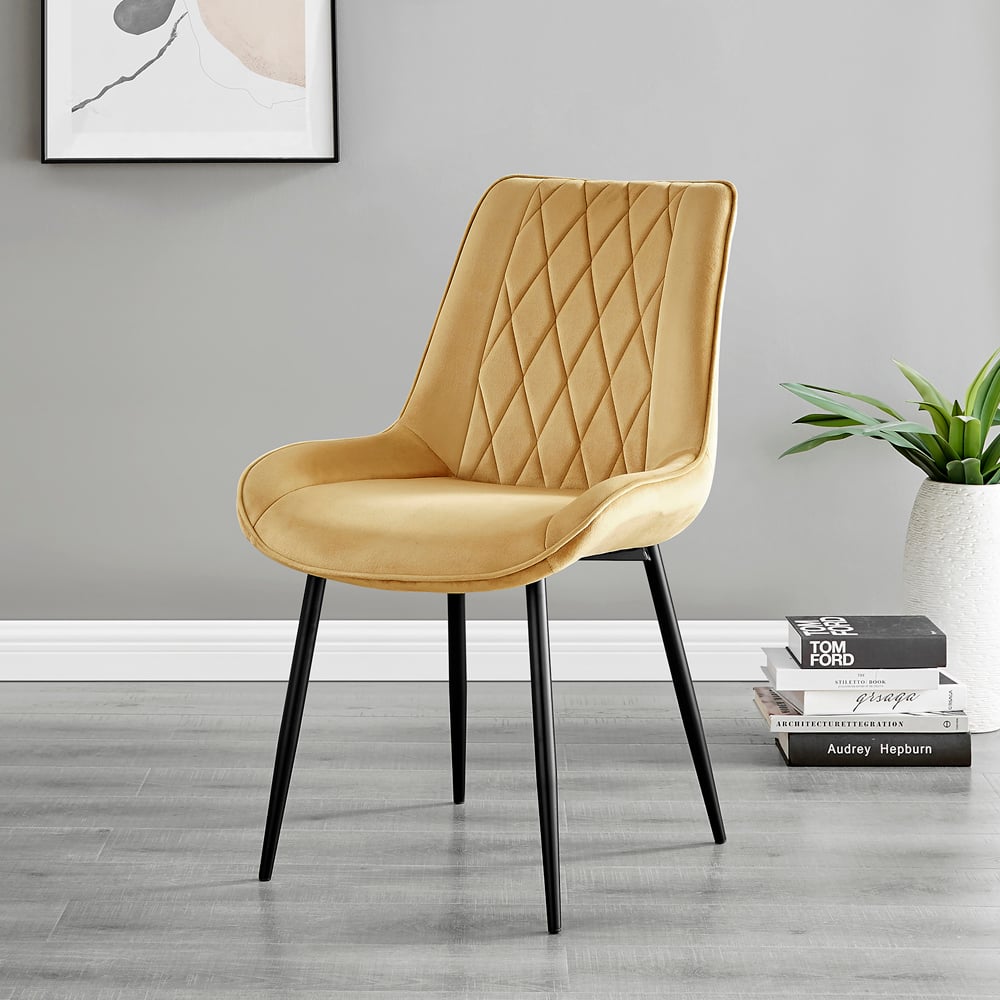 Furniturebox Copeland Cesano Marble Effect 6 Seater Dining Set White Mustard and Black Image 3